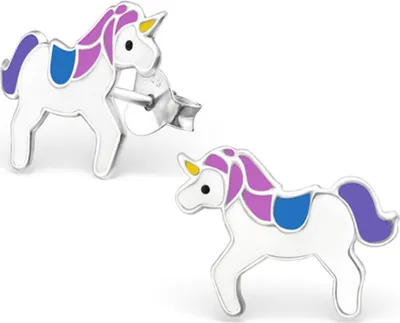Produktbild von Kinderohrstecker: bunte Mädchen Ohrringe Silber „Einhorn“