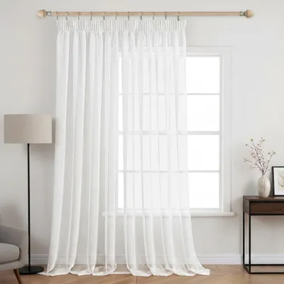 Produktbild von Vorhänge Weiß Transparente Extra Breit Voile Lichtfilternd Gardinen mit Kräuselband Dekoschal für Wohnzimmer Schlafzimmer, B254xH214cm