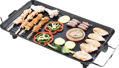 Image de Barbecue électrique, 220 V, 40 cm x 24 cm, utilisation sur table, surface de cuisson antiadhésive, poids 1,8 kg