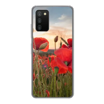 Produktbild von MuchoWow® Handyhülle Schutzhülle Hülle für Samsung Galaxy A03s Sonnenuntergang hinter den schönen Mohnblumen Silikon Softcase Handy Hülle - Schutz