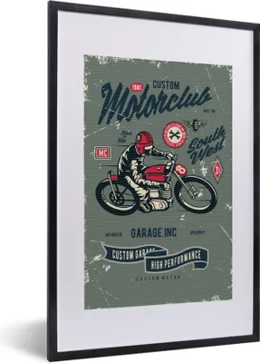 Produktbild von MuchoWow® MuchoWow® Gerahmtes Poster Motorrad - Sport - Retro - Zeichnung 40x60 cm - Poster mit zchwarzem Bilderrahmen - Poster in Rahmen