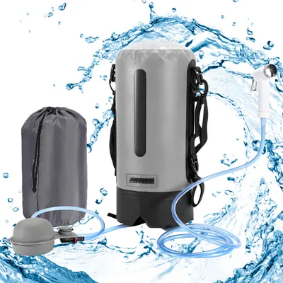 Produktbild von Clanmacy Campingdusche, 12L Camping-Dusche für Camping Reisen Garten, Gartendusche mit Fusspumpe (Grau)