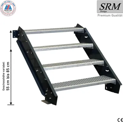 Obrázek produktu pro 4 stupně ocelové schodiště antracit Šířka 80 cm Výška podlaží 55 - 85 cm bez zábradlí