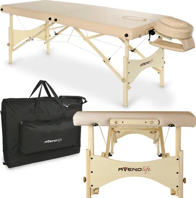 Produktbild von Habys Massageliege eSpirit | Klappbar Mobile Tragebares Höhenverstellbar | Massagetisch Massagebank Kosmetikliege | Holz Beige | 184 x 70 cm Beige