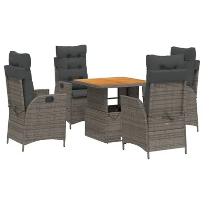 Produktbild von vidaXL 5-tlg. Garten-Essgruppe mit Kissen Grau Poly Rattan