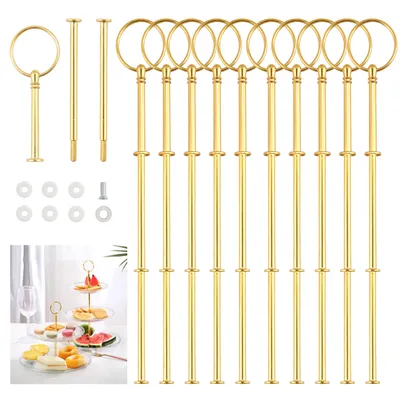 Produktbild von 10 Stück Gold Metallstange Mittellochausstech für 2 bis 3 Etage Etagere Hochzeitstorte Tortenständer 32cm