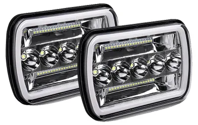 Zdjęcie produktu dla Reflektory LED, światła mijania i drogowe, światła do jazdy dziennej Halo i kierunkowskazy, 2 sztuki 7 x 6 cali