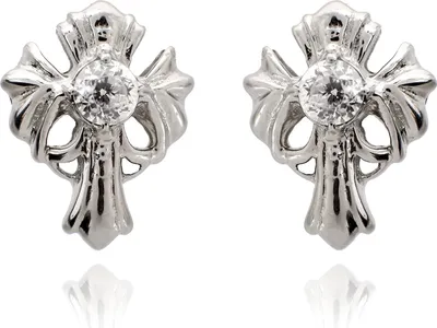 Produktbild von Edelstahl Damen Ohrstecker Zirkonia Weiss Mittelalter Kreuz HSE1818.CZ.Höhe.13mm