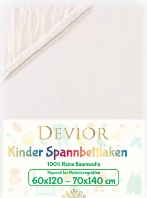 Produktbild von Devior Jersey Kinder Spannbettlaken 60x120 - 70x140 cm natur Bettlaken 100% Baumwolle bis 12cm Matratzenhöhe Gummizug