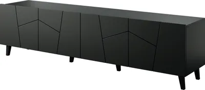 Produktbild von TV Schrank ETOS 200 cm 4D SCHWARZ MATT mit Schwarze Beine 4 Türen Lowboard TV Stand TV Tisch Sideboard Kommode MDF Hi-Fi Tisch Modern Loft Industrie Design