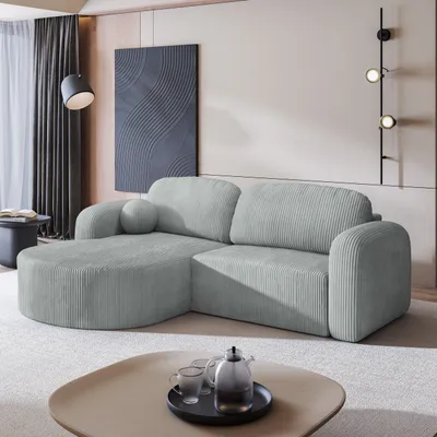 Produktbild von Masseno Ecksofa AMILIA P mit Schlaffunktion L-Form, Sofa mit Bettkasten, Wohnzimmersofa, Couch, Soffa, Bettsofa, Couchgarnitur- Hellgrau, POSO 55