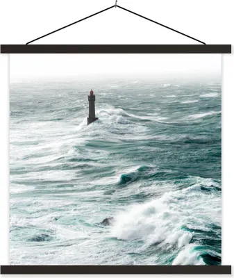 Produktbild von MuchoWow® Textilposter Leuchtturm - Golf - Meer 60x60 cm mit schwarzem Rahmen - Posteraufhänger