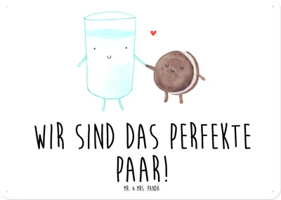 Produktbild von Mr. & Mrs. Panda Wandbild Milch Keks DIN A5 - Weiß - Geschenk, Blechschild, tafel, Kekse, Cookie, Kaffee, Einladung Frühstück, Lustige Sprüche, Schild, Retro, Türschild