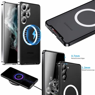 Obrázek produktu pro Pouzdro na mobilní telefon Samsung Galaxy S23 Ultra s magnetickým uchycením Magsafe, kovový design, stříbrné pouzdro
