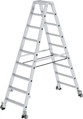 Produktbild von Stufen-Stehleiter beidseitig begehbar mit Rollen 2x9 Stufen