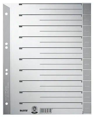 Obrázok produktu pre Leitz 1652-00-85 1652 Trennblätter - A4 Überbreite, grau, farbiger Lochrand, 100 Stück
