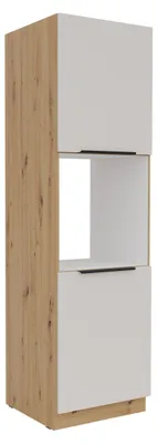 Produktbild von Küchen Hochschrank 60 cm SOLANO Kaschmir beige + Eiche Artisan matt Küchenzeile Küchenblock Küche