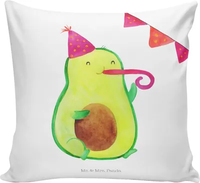 Produktbild von Mr. & Mrs. Panda kuschelkissen 40x40 Avocado Party Zeit - Weiß - Geschenk, Glücklich, Kissen, bedruckt, Happy Birthday, Geburtstag, Kleines, Dekokissen, Feier, Sofa