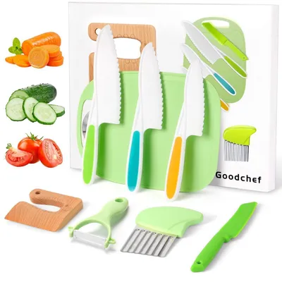 Produktbild von Kindermesser Set 8-teilig Krokodil Holzmesser BPA-frei ab 2 Jahren Montessori Lernspielzeug