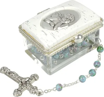Produktbild von Anzmann 76/54 Rosenkranzset - Dose mit Kunsstoffperlen, blau, ca. 40 cm