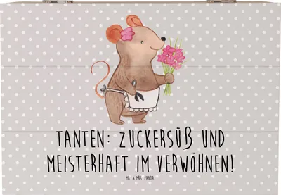 Produktbild von Mr. & Mrs. Panda Truhe Tante Zuckersüß 22 x 15 cm - Grau Pastell - Geschenk, Verwandtschaft, schmuckbox, fotobox, besondere Person, Jubiläen, Nichte, Lächeln, Box, Neffe