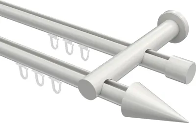 Produktbild von Interdeco Innenlaufstange / Gardinenstange mit Innenlauf Weiß, Typ Platon Savio (Kegel), 20 mm Ø 2-läufig, 200 cm