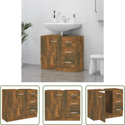 Obrázek produktu pro The Living Store Skříňka pod umyvadlo z kouřového dubu 63x30x54 cm Materiál na bázi dřeva