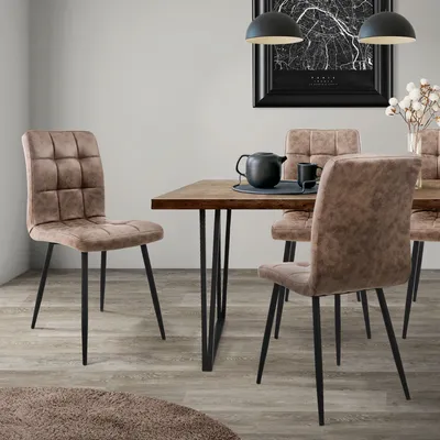Obrázok produktu pre ML-Design stoličky do jedálne sada 4 hnedých kuchynských stoličiek poťah z umelej kože stoličky do obývačky operadlo čalúnené stoličky kovové nohy ergonomické kuchynské stoličky