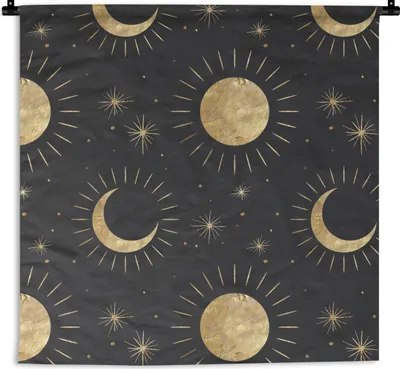 Produktbild von MuchoWow® Wandteppich Wandbehang Muster - Mond - Sonne - Gold 150x150 cm Tapisserie Dekoration Wandtuch - Wohnaccessoires - Modernes