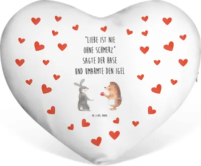 Produktbild von Mr. & Mrs. Panda Sofakissen Hase Igel - Weiß - Geschenk, Kuschelkissen, Herzschmerz, Dekokissen, und, dekoartikel, Lustige Sprüche, Kissen Herz, Herzkissen, Liebe Spruch