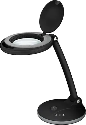 Image de Goobay 65576 Lampe loupe à LED sur pied, 6 W, noir, 1.3 m - 80-450 lm, intensité lumineuse variable, lentille en verre 100 mm, grossissement 1,75 fois, 3 dioptries
