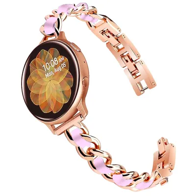 Produktbild von FFO2World Leder- und Metallarmband 20 mm im Denim-Ketten-Design – Kompatibel mit Samsung Galaxy Watch 7–3, Active 2, Polar & Huawei – Roségold
