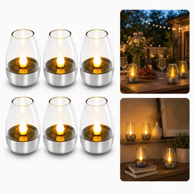 Produktbild von Solar Teelicht Kerzen Set IP65 wasserdicht 8h Leuchtdauer 6er LED Kerzen ohne Flamme für Innen & Außen Dekoration