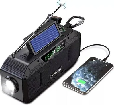 Zdjęcie produktu dla Notifo - Solarne urządzenie Notifo - Radio awaryjne - Radio zasilane energią słoneczną - Radio odporne na wiatr - Radio zasilane dynamem - Radio zasilane bateriami - Zestaw awaryjny - Przycisk SOS - Kompas - Zestaw przetrwania - Powerbank 5000 mAh - Baterie awaryjne - ŻÓŁTY, KOMPAKTOWY