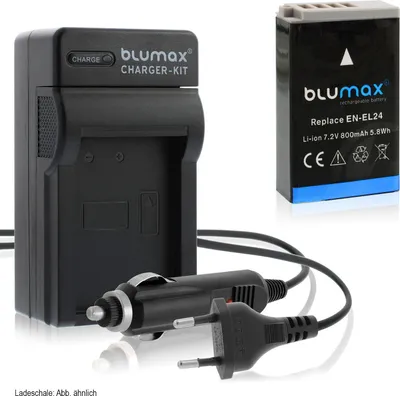 Produktbild von 1x Akku + Lader für Nikon EN-EL24 1 J5, DL18-50 f/1.8-2.8, DL24-85  800 mAh