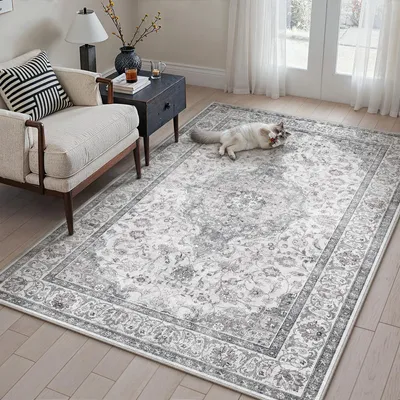 Zdjęcie produktu dla Omgoods - Dywan vintage, nadający się do prania, 120 x 170 cm - Retro, antypoślizgowy dywan do salonu