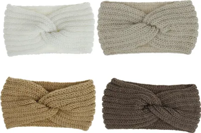 Produktbild von 4 Stück Damen Stirnbänder Winter Gestrickt Haarband Stricken Stirnbänder Gestrickt Elastische Stirnband für Mädchen Damen