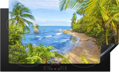 Produktbild von KitchenYeah© Herdabdeckplatte Strand - Amerika - Palmen , 91x52cm, Küche Deko, Glaskeramikkochfeld Herdabdeckung, Abdeckplatte fùr Kochfeld