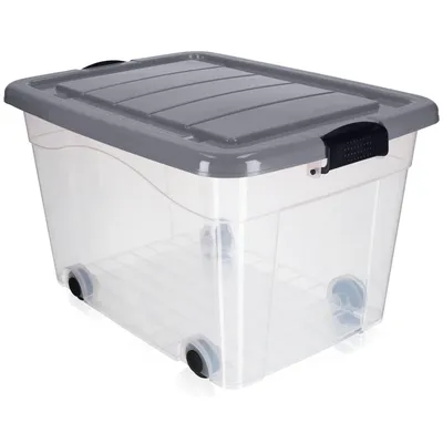 Obrázok produktu pre Plastový kontajner KADAX s kolieskami, úložný box, úložný box so sivým vekom, 60 l