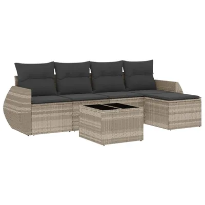 Produktbild von vidaXL 6-tlg. Garten-Sofagarnitur mit Kissen Hellgrau Poly Rattan