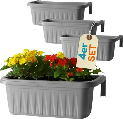 Produktbild von 4er Set Blumenkasten Balkongeländer Balkon Blumenkasten Balkonkasten mit Halterung Balkonkasten Geländerkasten Balkonkasten mit Wasserspeicher 50 cm Grau