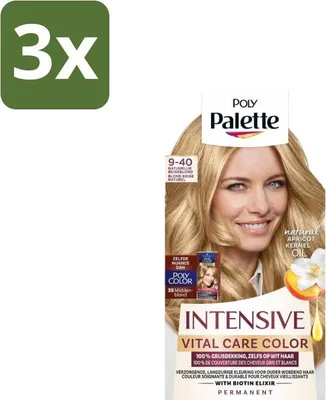 Imagen del producto de Poly Palette – Tinte para el cabello – 9-40 Rubio beige natural – 115 ml - Paquete económico - 3 unidades