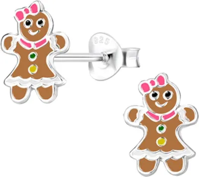 Produktbild von Weihnachtsohrringe: Kinder & Damen Ohrstecker Silber 925 Lebkuchenfrau (Gingerbread)