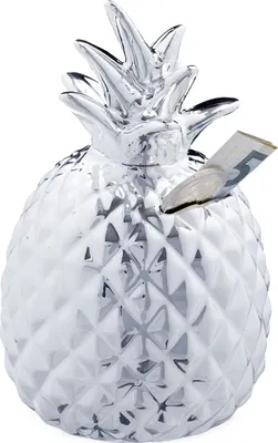 Produktbild von Relaxdays Spardose Ananas, Dekofigur, Sparschwein mit Schloss, 2 Schlüssel, Keramik Sparbüchse, H x D 16 x 9 cm, Silber