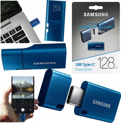 Zdjęcie produktu dla Samsung MUF-128DA, 128 GB, USB Type-C, 3.2 Gen 1 (3.1 Gen 1), 400 MB/s, Pokrywka, Niebieski