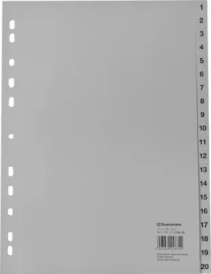 Produktbild von Soennecken Register 1617 DIN A4 1-20 volle Höhe PP grau
