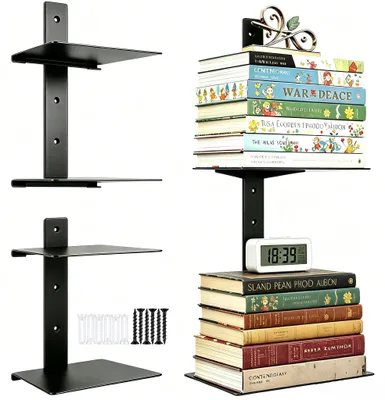 Schwebendes Bücherregal Metall, 2er-Set, vertikal, Wandmontage, Weiß