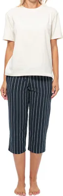 Produktbild von Schiesser Organic Baumwolle Schlafanzug Lounge Set bestehend aus einer 3/4-langen Hose und einem Kurzarm-Shirt, Weiches Material mit hohem Baumwoll-Anteil, Hautfreundlich und elastisch