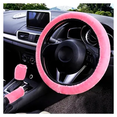 Produktbild von Lenkradbezug Plüsch, 3 Stück Lenkradbezug Winter, Lenkradabdeckung, Rutsch Warme Lenkradhülle Anti, Universal Lenkradhülle Fell Handbremse Schaltabdeckung und Lenkradschoner, Auto Zubehör (B)
