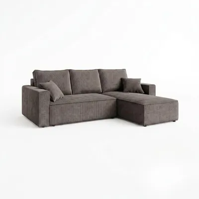 Produktbild von AMBER L Ecksofa mit Schlaffunktion und Bettkasten L-Form, Cord Schlafcouch 232x143 cm, PetFriendly Wohnzimmersofa Bettsofa, Braungrau